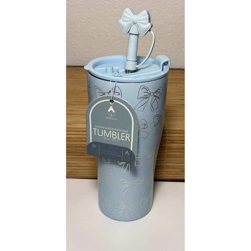 Hydrapeak 30oz Artisan Journey Tumbler Powder Blue Bow Hearts Insulated Straw